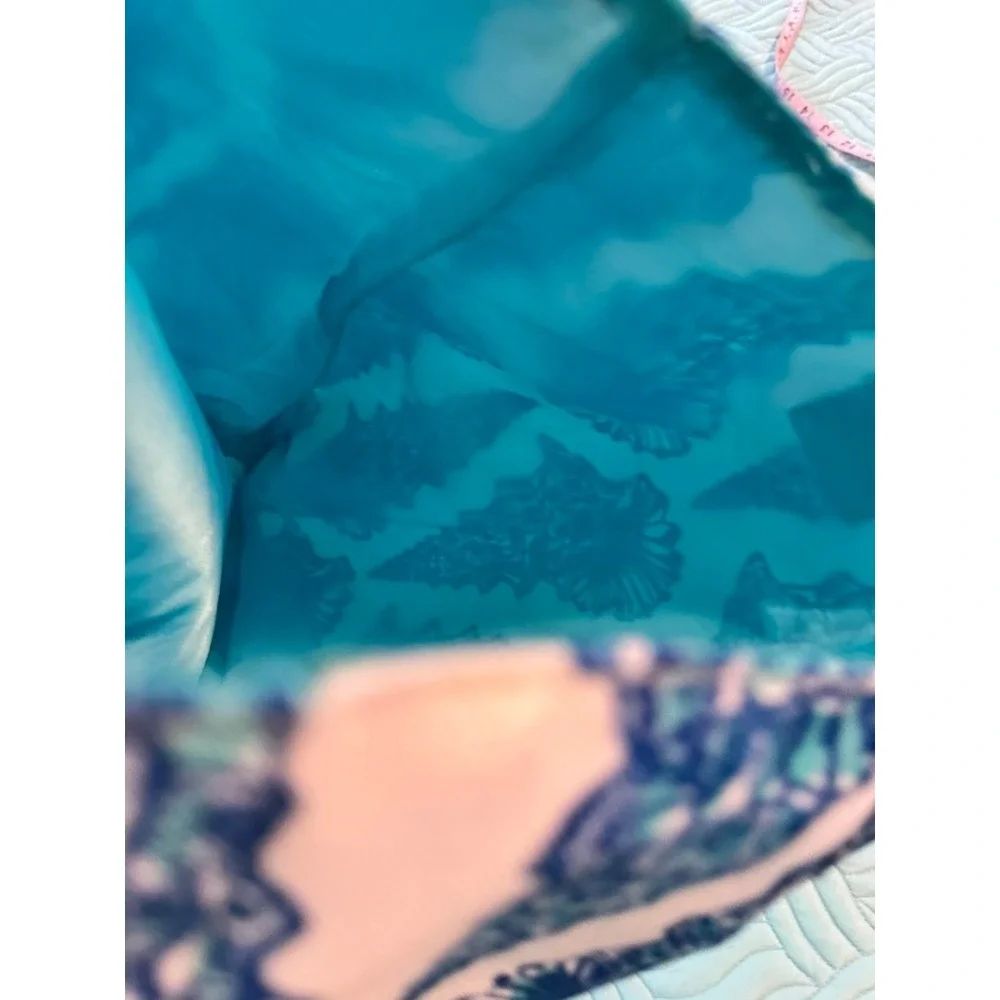 Lilly Pulitzer Estee Lauder Canvas Tote Bag Blue Teal Seashell‎ Print Beach Bag